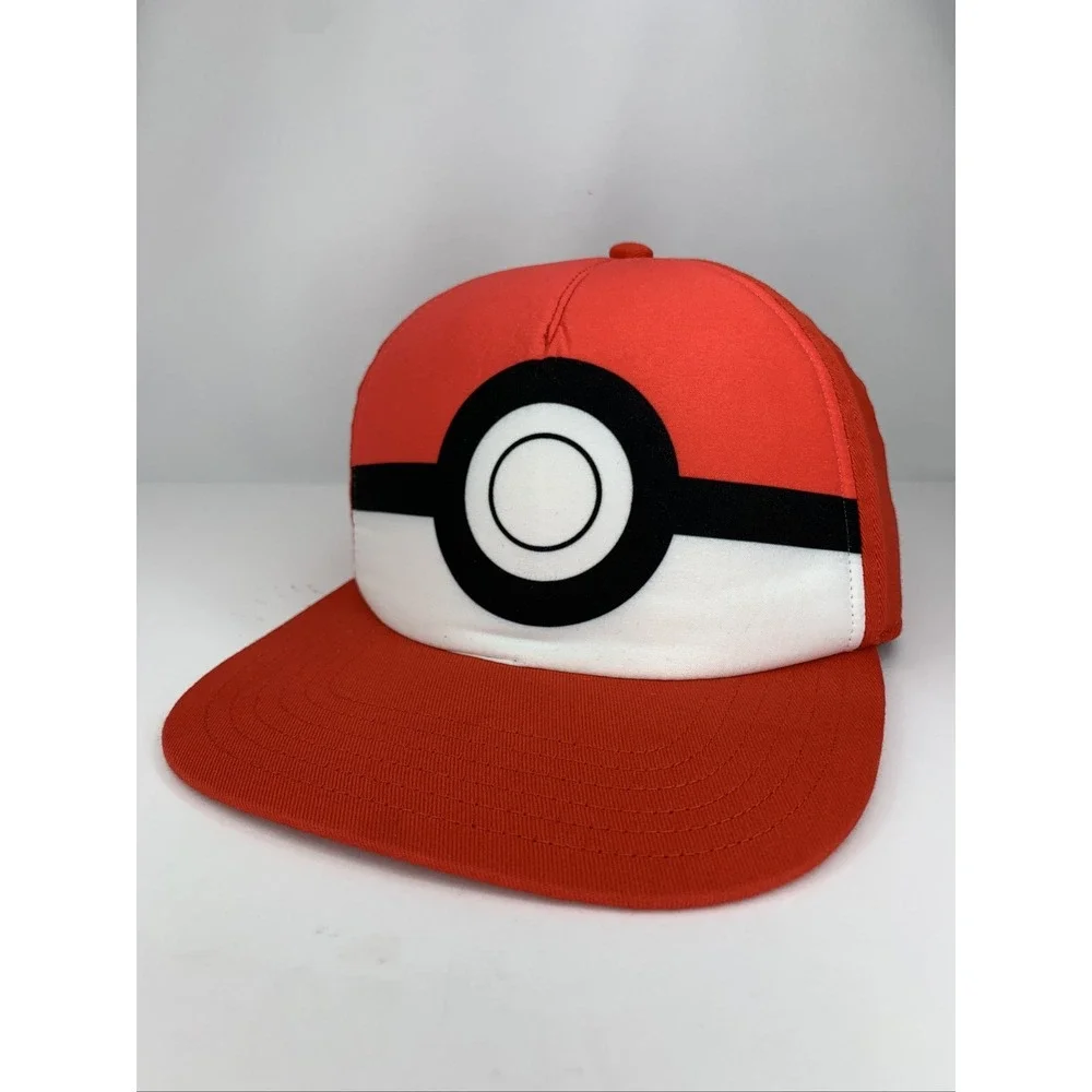 Pokemon Pokeball Hat Youth Kids Red White Black Adjustable Snapback Cap